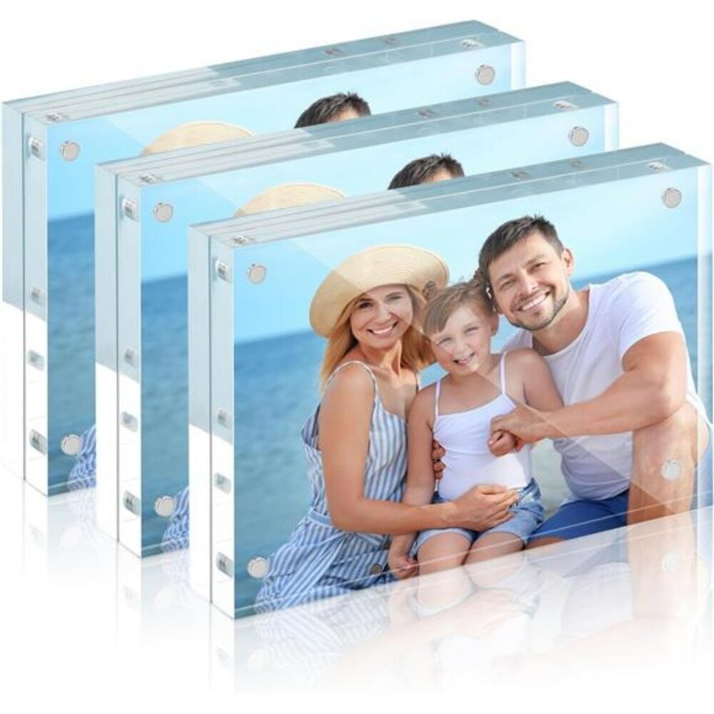 Acrylic Picture Frames 4x6 Set of 3 Magnetic Clear Double Sided Photo Display